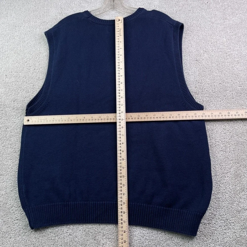 Vintage Lands End Sweater Vest Mens Large Navy Blue Knit V Neck Pullover USA‎